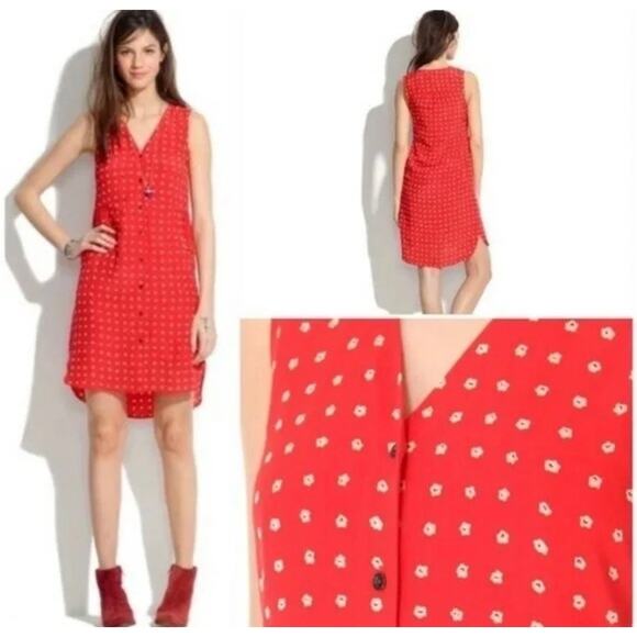 Madewell Women's Odette Floral Button Up Silk Sleeveless Dress Red Size‎ XS - Picture 1 of 10